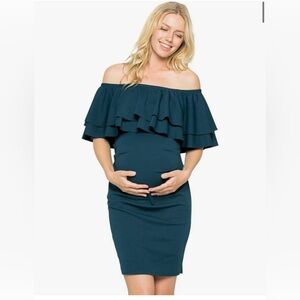 Off the shoulder navy blue maternity dress